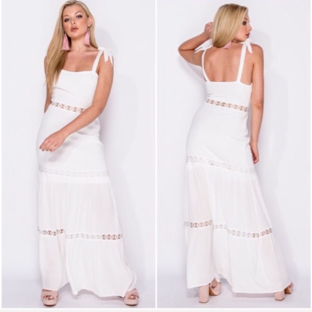 Natalia | White Lace Trim Maxi Dress - Picture 3 of 4